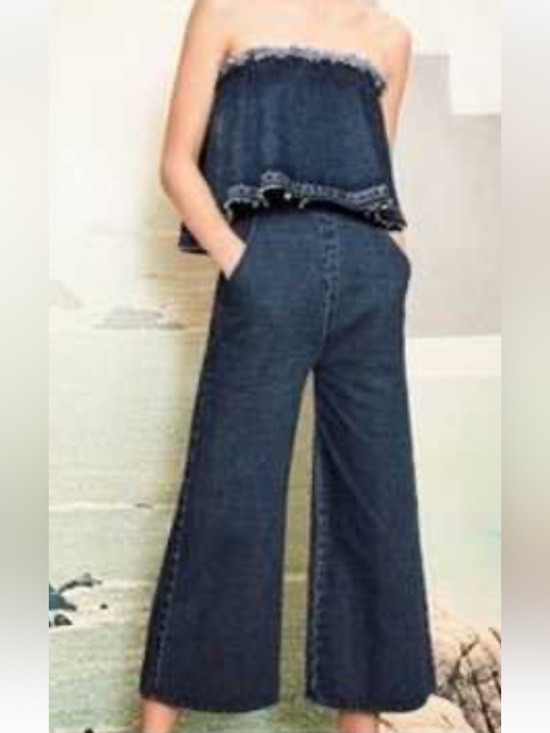 Anthropologie Pants - Anthropologie HEI Dark Blue Strapless Denim Jumpsuit